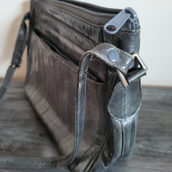 Vintage Gray Eel Skin Leather Shoulder Bag 1980s main image 3